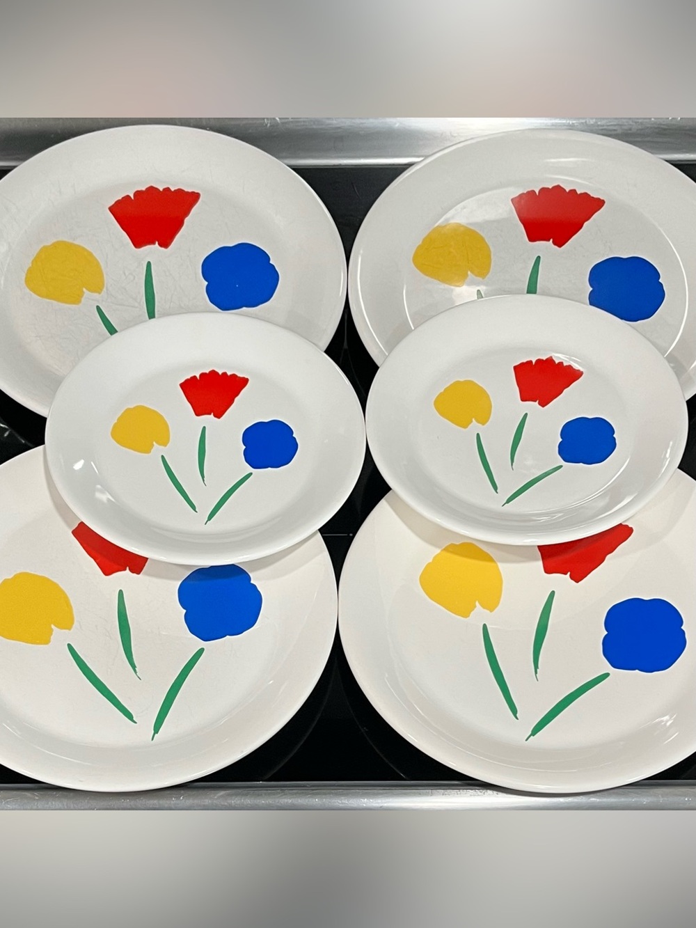 VTG 1980s Marimekko for Pfaltzgraff "Three Flowers" Plates Set of 6/ READ